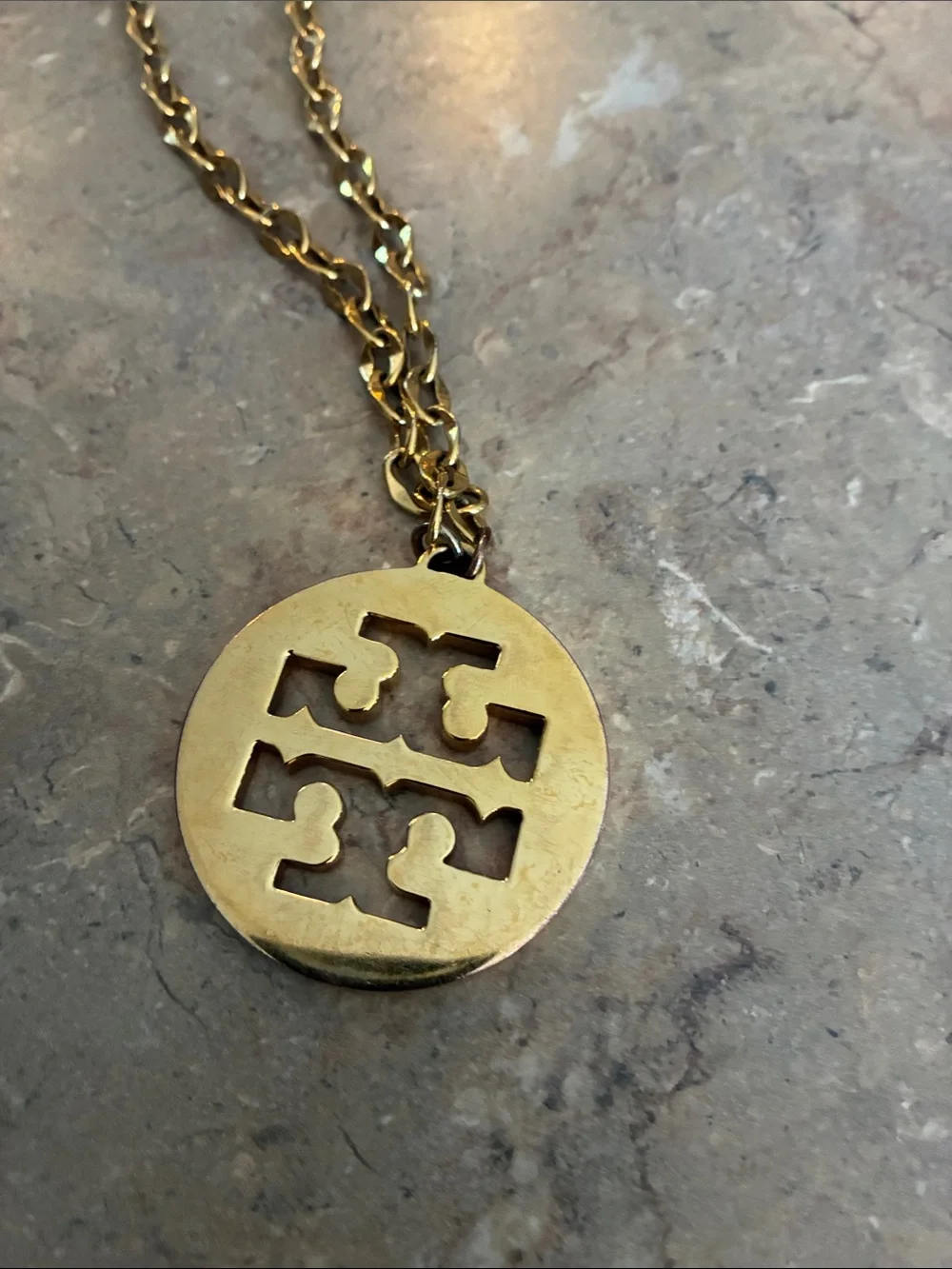 Tory Burch Gold-Tone Pendant Necklace with Yellow Enamel Logo
